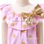 Wholesale Baby Clothes Pink Gold Polka Dot Baby Romper With Gold Bow