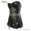 Sexy Women Plus Size XXL Faux Overbust Tight Golden Zipper Steanmpunk Black Leather Corset