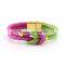 2015 creative mix color design double wrap genuine snakeskin stitched leather wrap bracelets with goldplating clasp for women