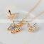 Fashion Brand Cute Butterfly Gold Plated Rhinestone Necklace Stud Earring Bracelet Ring Set for Women Wedding Jewelry Set