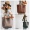 Fashion european large utility souvenir ladies handbag promotional felt genuine custom leather tote bag