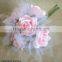 Wholesale high quality natrual pink colored artificial rose with glitters flowers bouquets with mesh for home decoraions