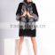 woman latest fashion rabbit coat with silver fox fur trim