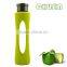 high quality but low price glass water bottle with customizable logo and food grade silicone sleeve