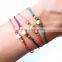 Fashion colorful stainless steel gold heart charm bead cord bracelet