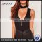 MGOO 2017 Wholesale Zip Up Front Black Bodysuits Ribbed Chocker Neck Fashion Cheap Sleeveless Blouses Custom Design