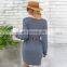 LAITE D2165 autumn&winter women o-neck solid color sexy dresses ladies long sleeve casual dresses with belt