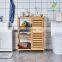 Bathroom Storage Cabinets with Doors and 3 Side Shelves Bamboo  Free Standing Storage Cabinet Furniture