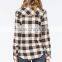 Autumn Black and Grey Tantan Long Sleeve Womens Plaid Flannel Shirt