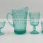 press Wine goblet,Hiball,DOF, sundae cup,pitcher in turquoise color glass with flower point embossed pattern