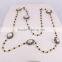 Fashion Pave Crystal Zircon Freshwater Pearl Druzy Necklace, Gold plated Wire Wrapped Beaded Rosary Chain Necklace