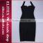 2015 Newest unique high quality black open fork hem wholesale bandage dress