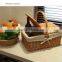 Handled rectangular natural wicker hamper box with liner