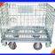 Folding rolling metal steel wire mesh warehouse storage cage