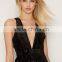 Velvet plunge wide legs back crossing straps black jumpsuit
