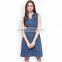 Wholesale New Arrival Fashionable Blue Denim Sleeveless A-Line Zip Front Woman Dress
