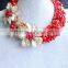 2015 New design !!! Red coral and shell flower jewelry necklace UG#6546