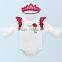 2017 hot sell mother's day party baby set,white t-shirt cartoon printing ,romper+headband from 0-2 years