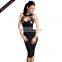New Hot Flowery Embroidery Black Sleeveless Sexy Dress Club Factory