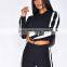 custom snap button down two colors stripe tracksuits crop top hoodies and pant for women sportswear clothing sets