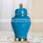 High Temperature Fired Blue Glazed Tall Ceramic Ginger Jars