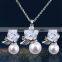 Rose Pearl Jewelry Sets Silver Plated Pendant Neckalce & Earrings set For Women