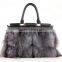 New Design Real Luxury Women's Cow Leather Fur Shoulder Bag/Fox Fur Bag with Cheap Price Fur Bag