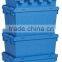 Attached lid container for material handling