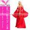 Red Lace Up Dress Evening Gown With Long Sleeve for ladies