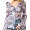 OEM Fashion Strapeless Neckline Horn Cuff Plaid Women Blouse