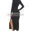 Sexy Sweater Dress Long Sleeve Stretch Hot Sale Women's Solid Color Side Split Slim Knit Dress