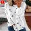 6colors Women O-neck long sleeve Star Print Casual Crew Neck Top Casual Crew Neck Long Sleeve Sweaters