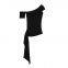 Pure lustful hot girl streamer one-shoulder chest T-shirt women's summer sexy temperament irregular waist short sleeves