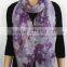 Purple Floral Printing Fashion Acrylic Scarf with fringe