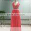 ASAJ-12 Real Photos A-line Sheer Neckline Lace Appliques Beaded Sash Long Chiffon Bridesmaid Dresses
