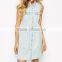 2016 light blue mini sleeveless button front casual girls dress