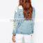 New fashion ripped denim jacket light blue lot rips jeans jackets for women