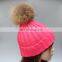 Hot sale winter fashion beanies girl raccoon fur bobble acrylic crochet hats