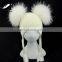 Fashion Children Big Fur Balls Crochet Beanie Hat Winter Double Raccoon Fur Pompons Beanie Hats Double Thickness Hats