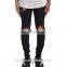 OEM Custom Men in tight jeans rip skinny distressed spray on denim jeans factory