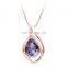 New Wholesale Jewelry Purple Drop Shape Crystal Rhinestone Rose Gold Pendant Zipper Chain Necklace Designs For Grils