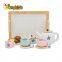 Most popular children afternoon wooden toy tea cup set with tray W10B318