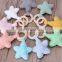 Newborn cotton star toy wooden ring baby wooden teether ring baby knit chewing wood ring