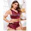 Oversized floral lace scallop embellished underwear set bra and panties Plus Size Women's Sleepwear