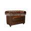 Modern Style 3 Seater Bar Pu Sofa Furniture Retro Industrial Button Tufted Reddish Brown Leather Sofa