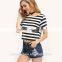 2016 Women Summer White Black Striped Open Back Crop Tops Cotton Round t Shirt TS077