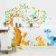 Jungle Zoo Animal Monkey, Elephant Deer and Owls Playing Around Tree Monkey Wall Decal Owl Wall Decal