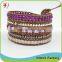 Pink Stone Bead Mix Heart Charm Brown Genuine Leather Wrap Bracelet