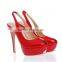Red patent slingbacks ladies high heel sandal shoes 2015