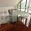 stainless steel wood tread straight stairs with glass handrail China supplier